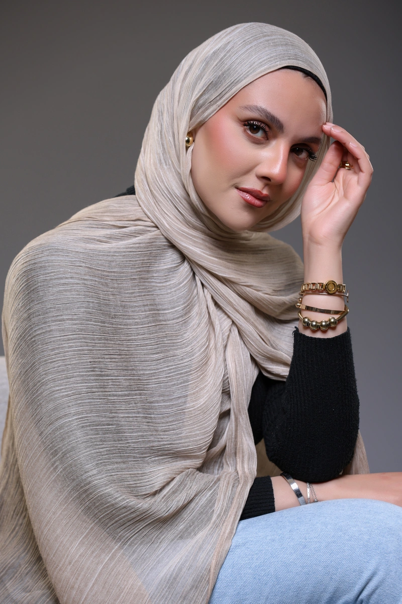 Ruffled Hijab – Beige - Image 4