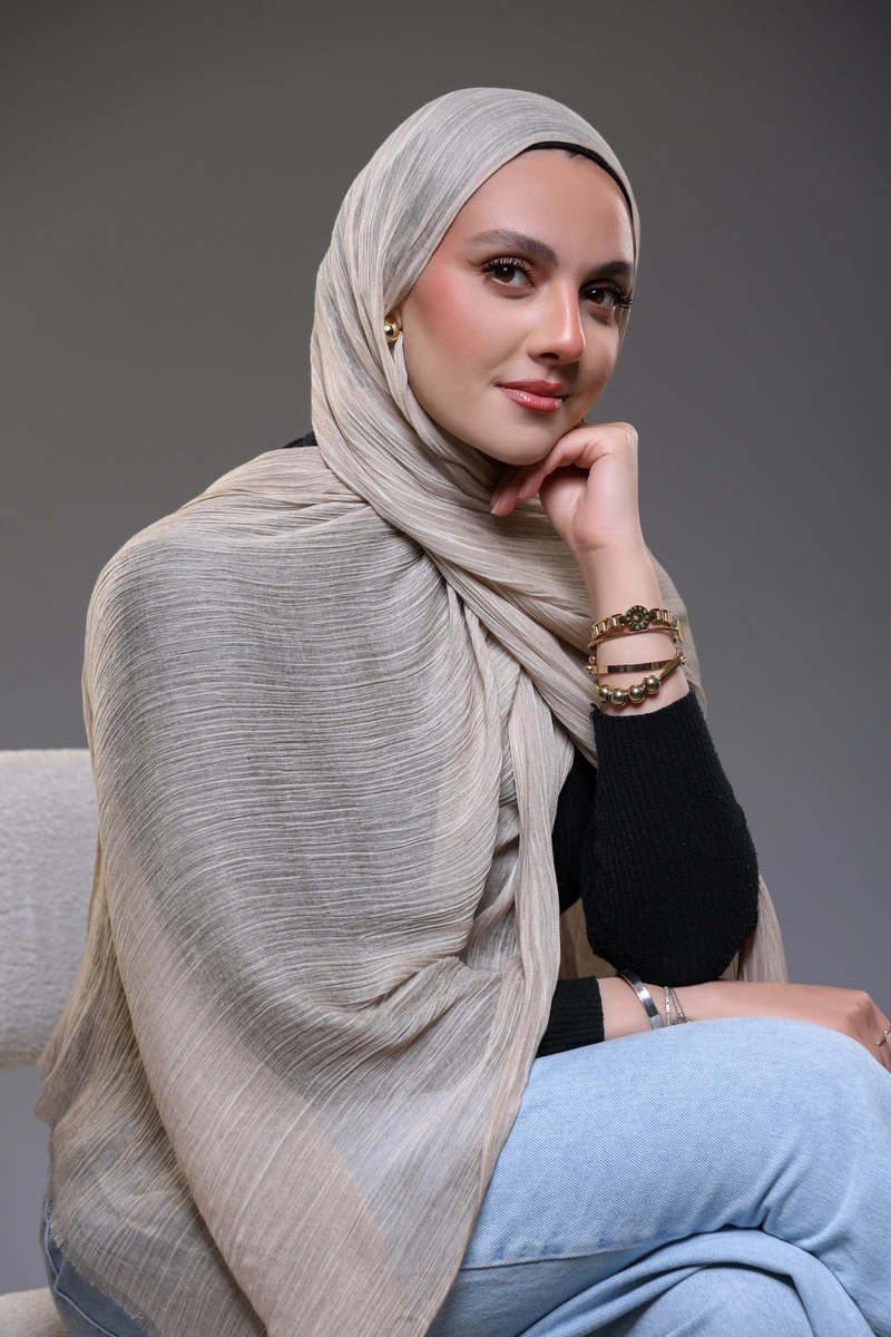 Ruffled Hijab – Beige - Image 3