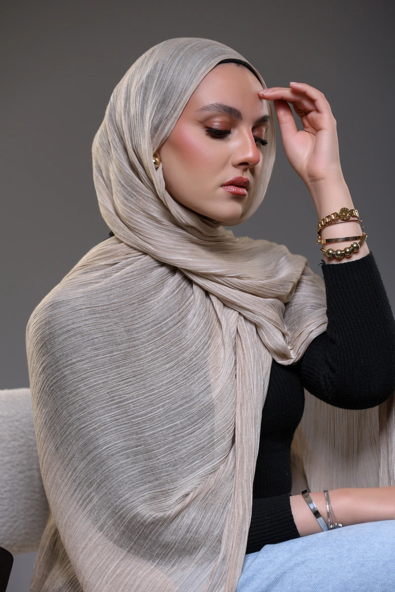 Ruffled Hijab – Beige - Image 2