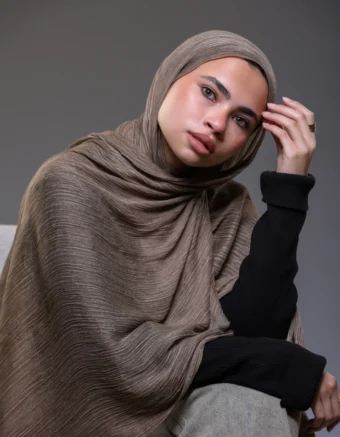 Ruffled Hijab –  Moss Taupe